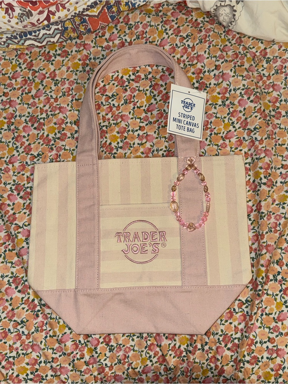 Trader Joe’s Pink Striped Mini Canvas Tote Bag